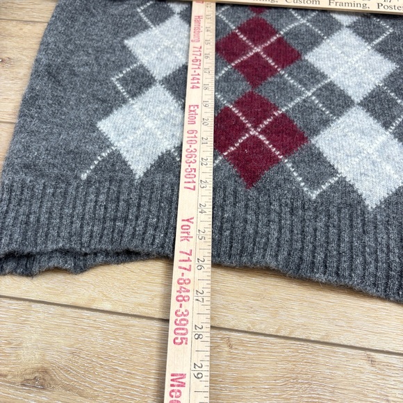 VTG Parkhurst Argyle V-Neck Sweater Gray White Maroon 100% Shetland Wool Canada - Picture 4 of 13